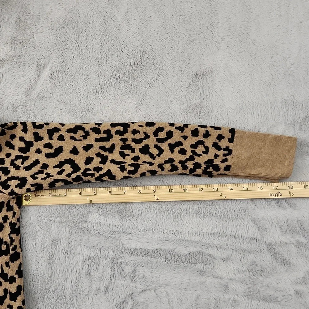 Yes Lola Leopard Print Open Front Cardigan Sweater Size Small Tan Black - Picture 9 of 12